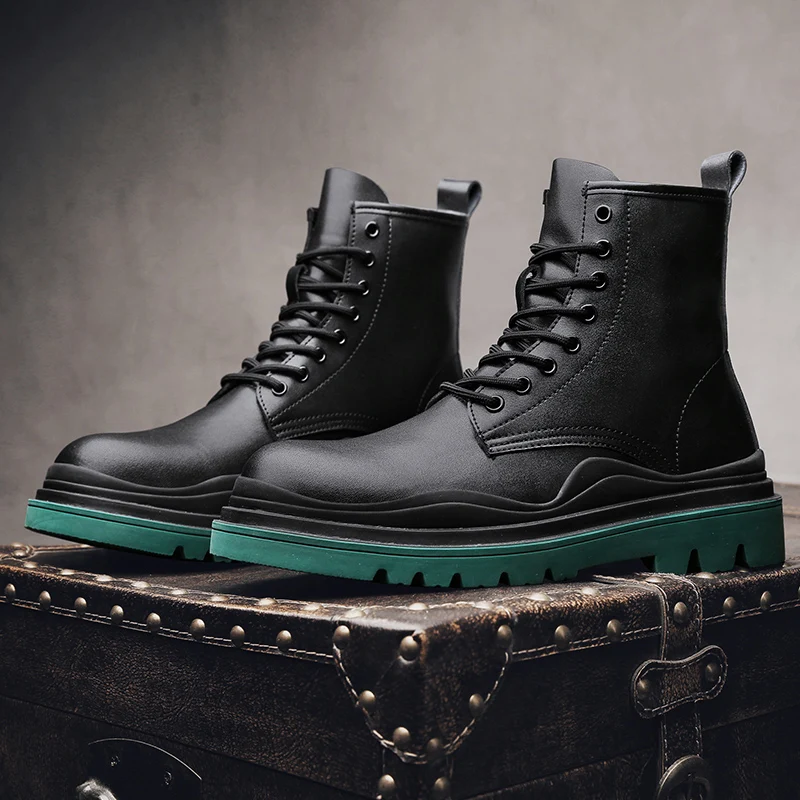 

Winter Genuine Leather Mens Boots New Black Luxury High Top Boots Fashion British Trend Man Boots Fur Casual Men Shoes Male Boot