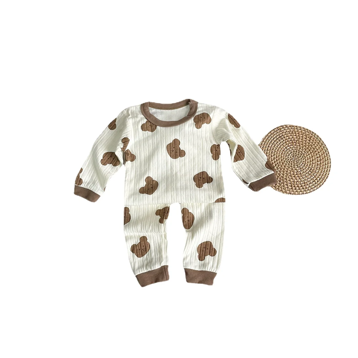 Jacquard Cotton Set Long Sleeve Underwear Kids Baby Boys Girls CHILDREN Autumn Pajamas Homewear Top + Pants 2pcs