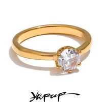 Yhpup AAA Cubic Zirconia Classic Ring High Quality 18k Gold Color Stainless Steel Fashion Charm Jewelry