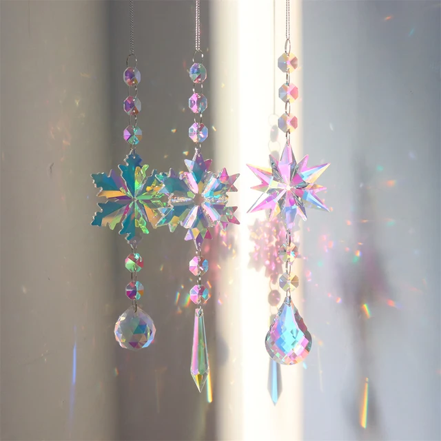 Crystal Wind Change Hópehely Napsütő Gyémánt Prizmák Medál Álom Fogó Szivárvány Üldöző Lógó Csepp Otthoni Kerti Dekoráció - Image 4
