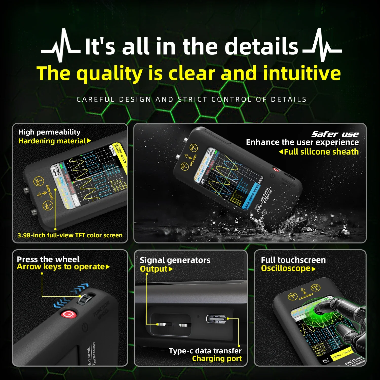 Touch Screen Digital Oscilloscope + Signal Generator Dual Channel 50MHz Automatic BSIDE O2 Graphic Tester digital oscilloscope signal generator
