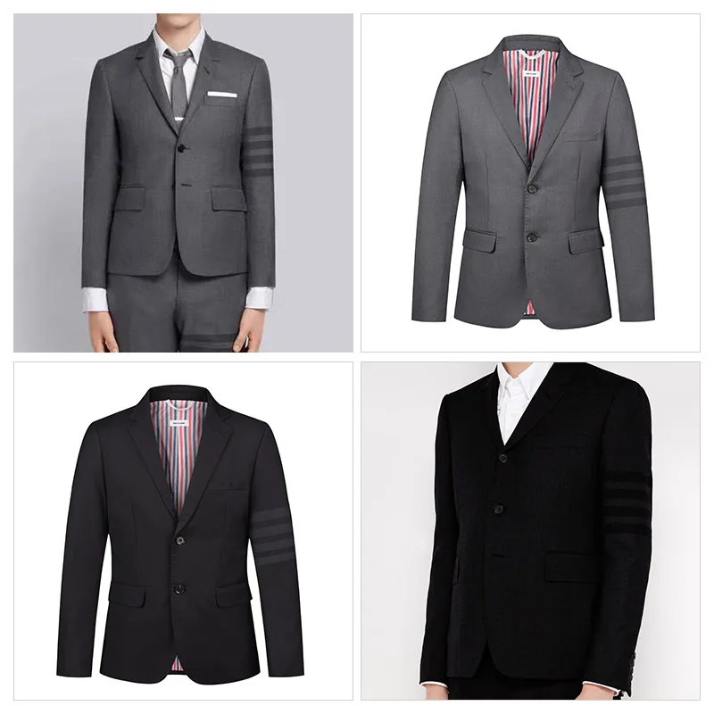 

TB THOM Blazers 2022 Luxury Brand Men's Jackets Classic Tonal Black 4-Bar Stripes Suit Wedding Office Casual Male Suit Jackets