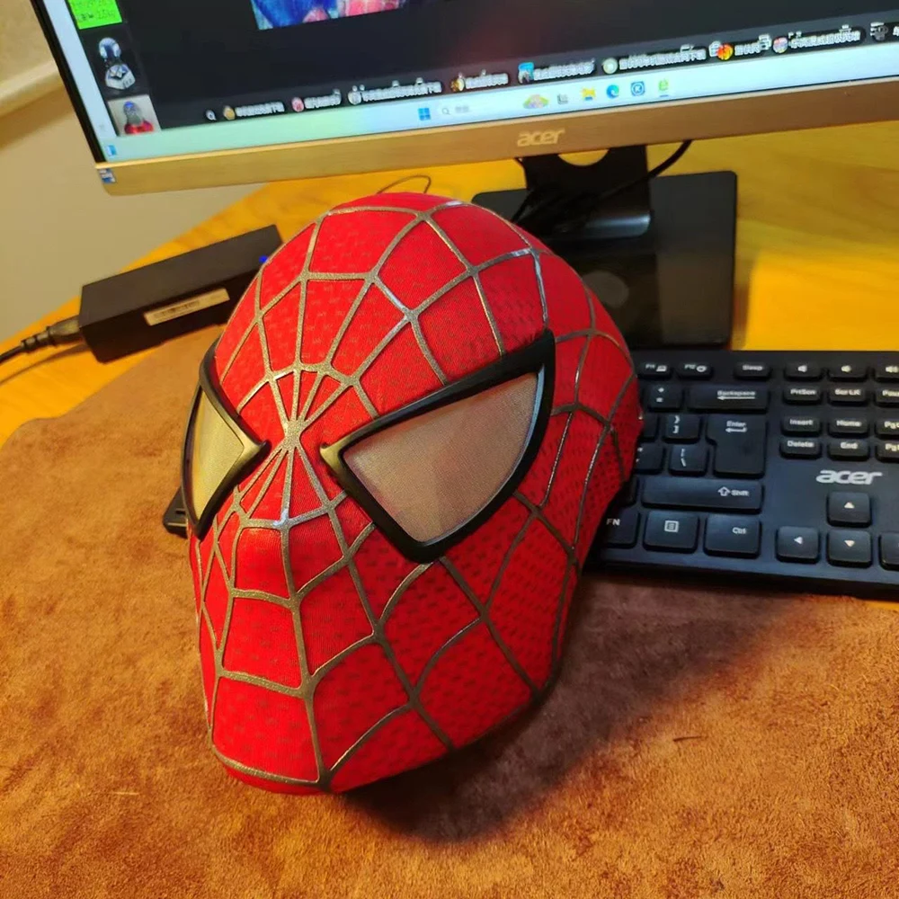 New Toby Maguire Spiderman Mask With Hard Face Shell & Magnetic Eyes Super Hero Venom Screen Printed Fabric 3d Webs Cos Gift