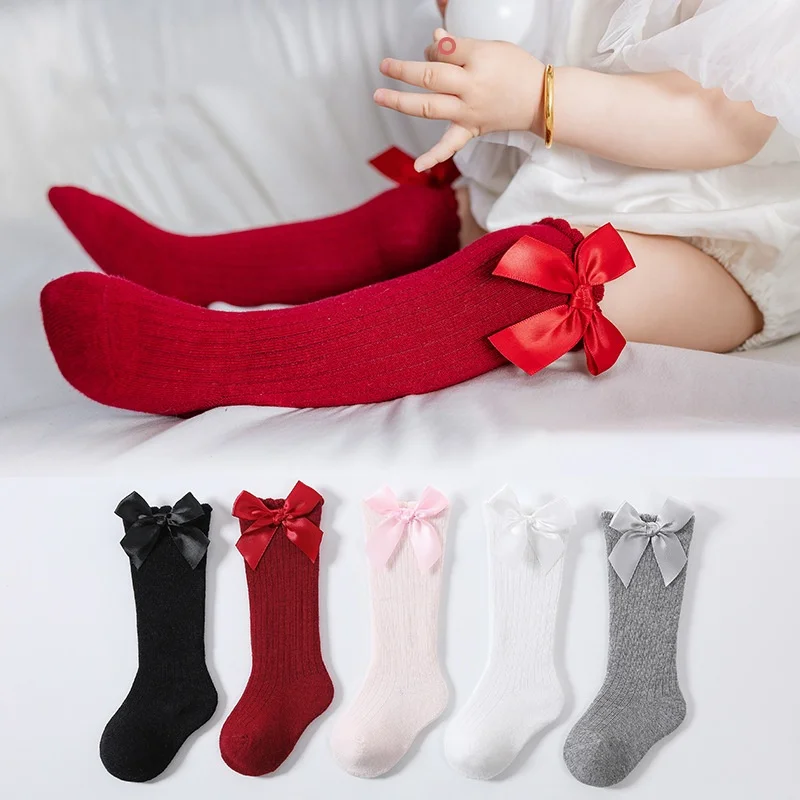 New Baby Socks Winter Autumn Soft Cotton Cute Big Bows Baby Girl Socks Newborn Knee High Long Kids Clothing Accessories