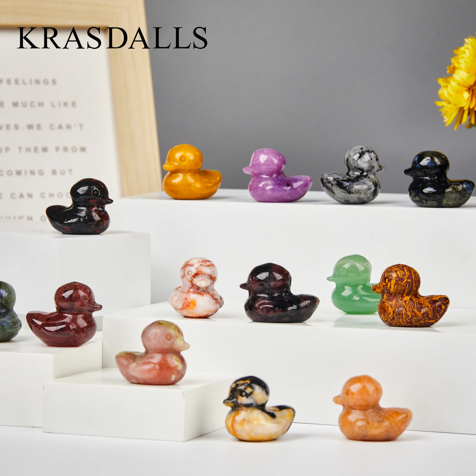 

Gemstone Duck Carving Small Cute Gemstone Hand Carved Animal Quartz Rocks Mineral Healing Reiki Craft Figurines Gift 3cm