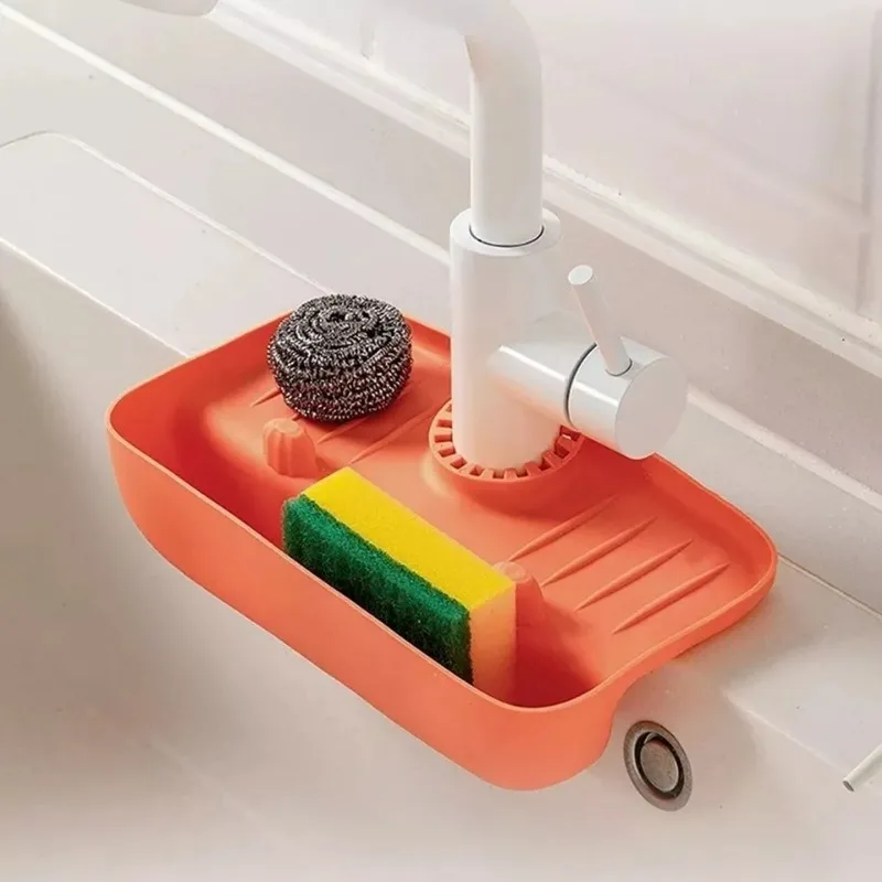 Sink Caddy Organizer Sponge Holder Kitchen Storage Rack for Faucet Soap Scrubber Drainer Basket Adjustable Dish Washing Tool