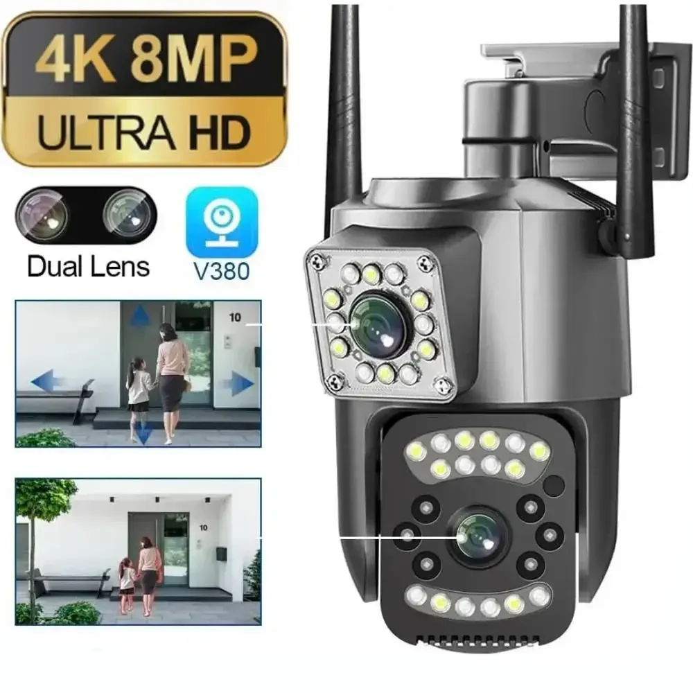 8MP Wifi Dual Lens Panoramic Camera Outdoor Waterproof Security CCTV Video Surveillance Camera AI Human Tracking Light Alarm Cam