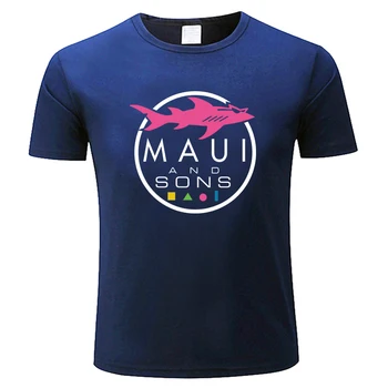 Maui And Sons Shark Blue men maglietta nera maglietta estiva da uomo in cotone moda maglietta maschile 1