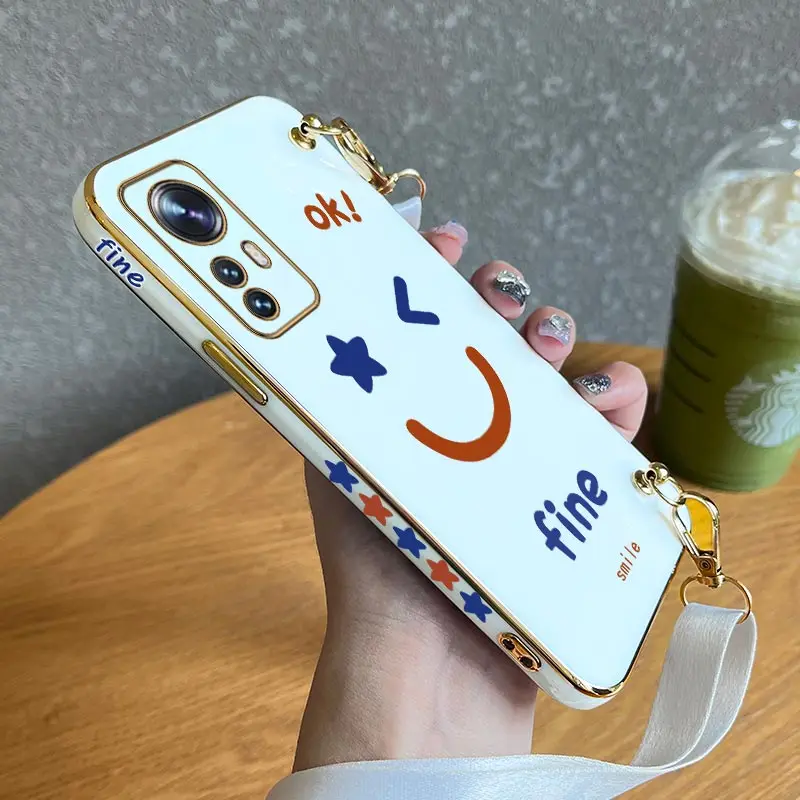 Winking Smile Lanyard Placcatura Custodia Per Telefono Per Xiaomi Mi 13 12S Ultra 13 Pro 11T Ultra 12 12T 11 Lite 10 10T 9 Pro 8 9 Cover