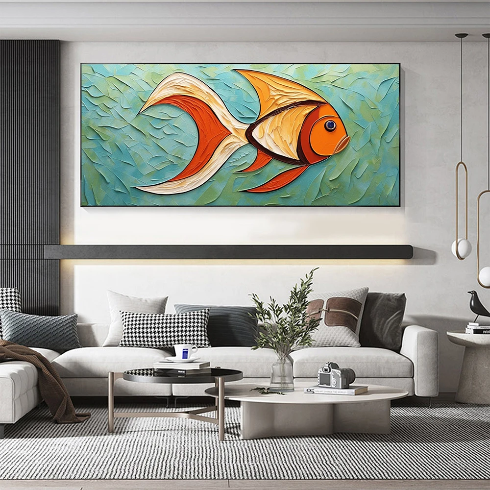 

Hand Painted Oil Painting Large Abstract Gold Fish Oil Painting on Canvas Original Ocean Painting Living room Home Decorative