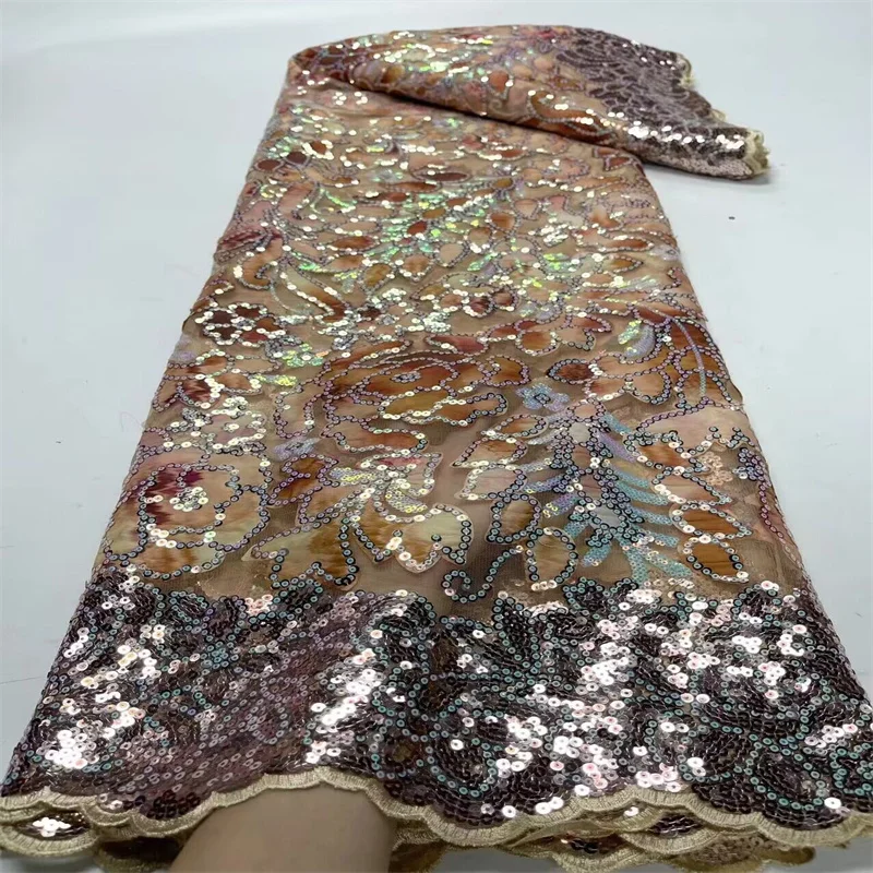 

2024 White High Quality French Nigerian Mesh Net Fabrics For Wedding Dress Sewing African Gold Lace Fabric With Sequins