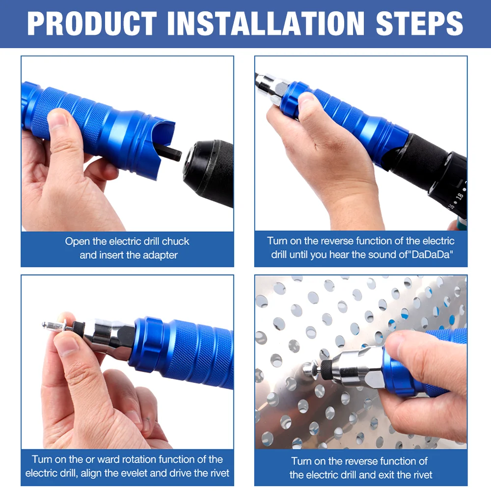 Pull Rivet Gun 2.4mm 3.2mm 4.0mm 4.8mm 6.4mm Aluminum Alloy Rivet Gun Electric Gun Converter Home Cordless Riveting Tool