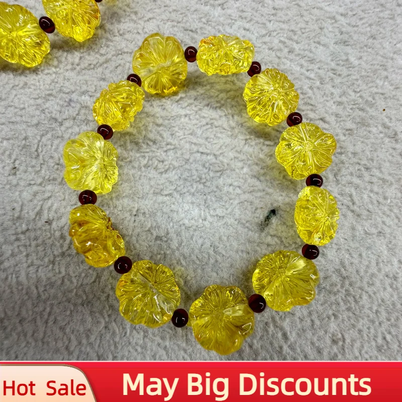 

2024 New Natural Amber Flower Shape Bracelet DIY Loose Beads For Natural Gemstone Jewelry Bangle for Woman for Gift Wholesale !