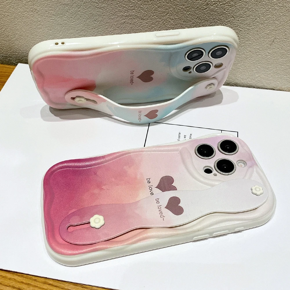 Love Heart Wrist Strap Phone Holder Case