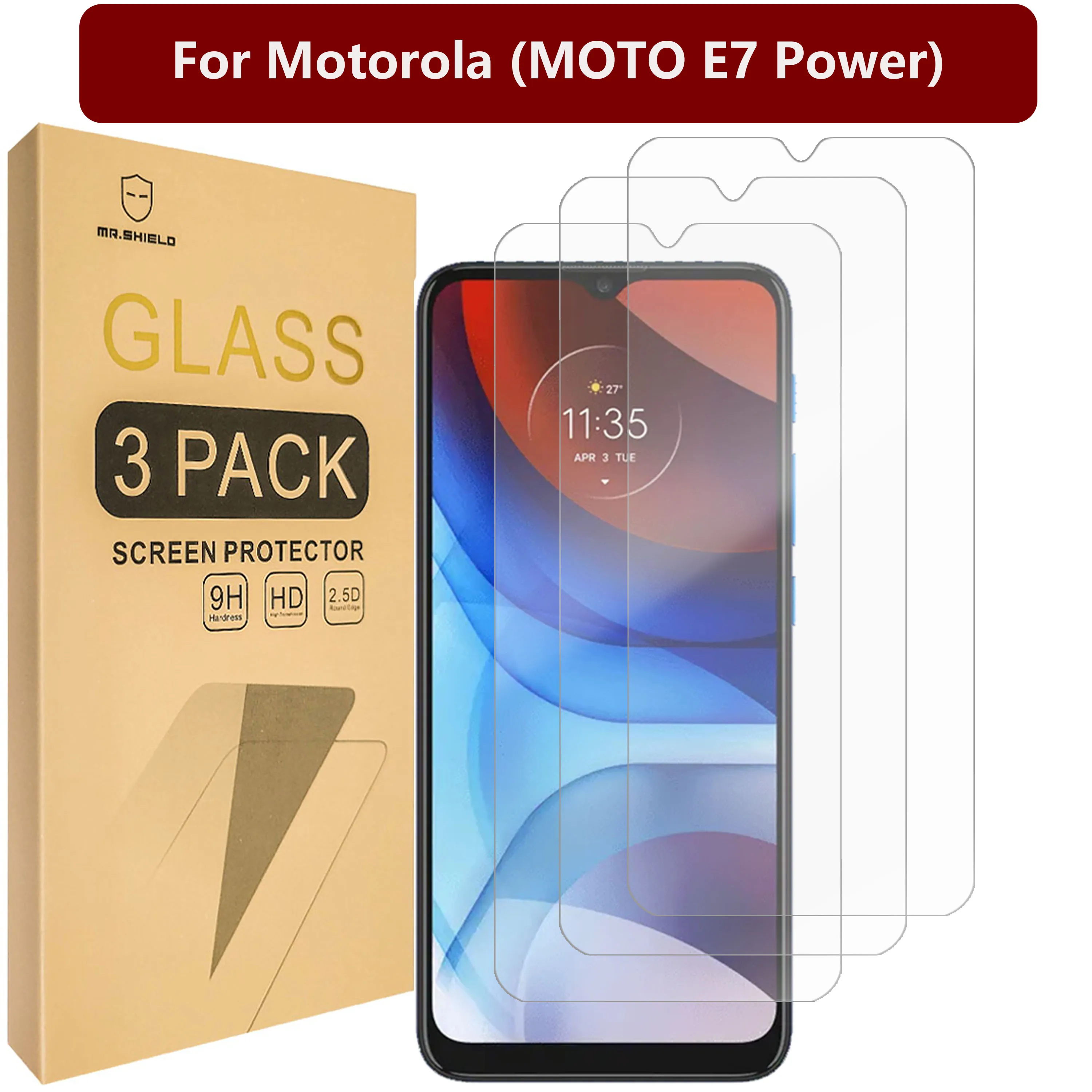 

Mr.Shield [3 шт. в упаковке] для Motorola (MOTO E7 Power) [закаленное стекло] [Японское стекло с твердостью 9H] Защитная пленка для экрана