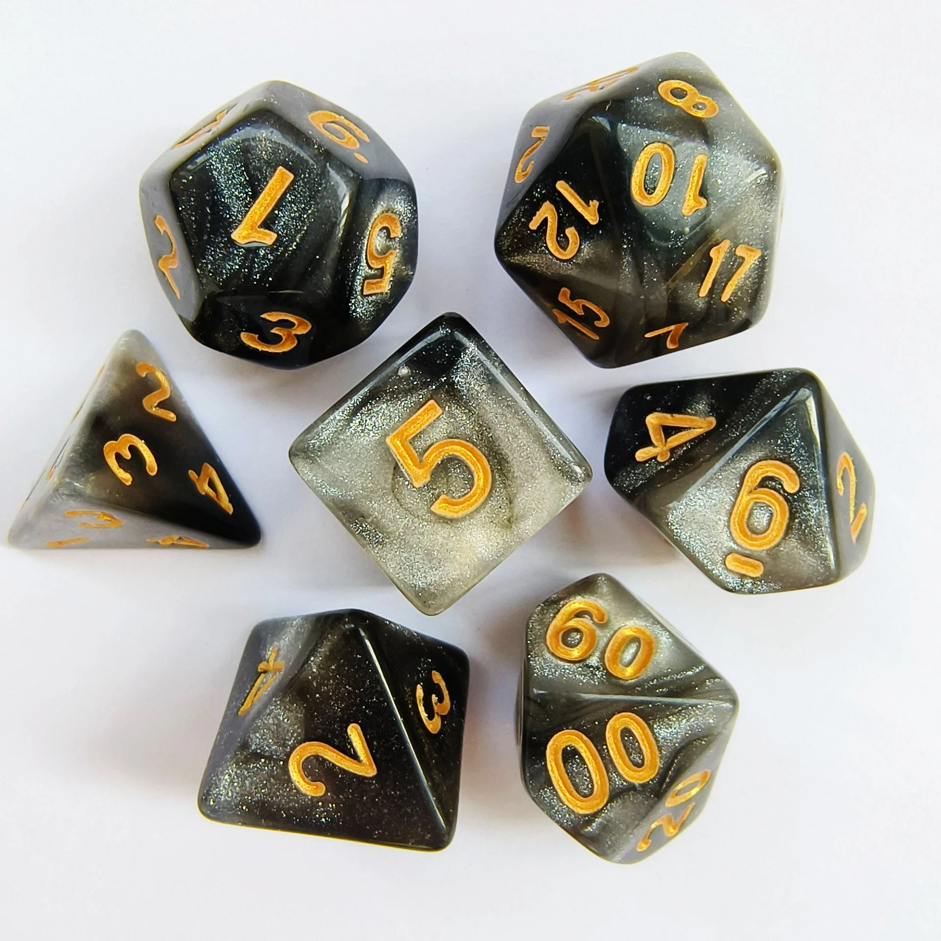 Mixed Color Glitter Dnd Dice 7-Piece Set D4 D6 D8 D10 D10% D12 D20 for Rpg Role Playing Game Math Teaching game dice dice set acrylic dice