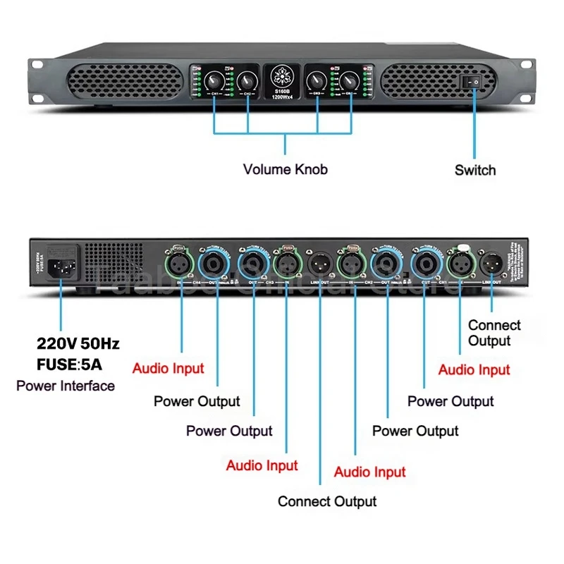 전문가용 디지털 파워 앰프 2/4채널 1200W 고출력 클래스 D 앰프 초슬림 바디 (스테이지, 홈시어터, 가라오케용)