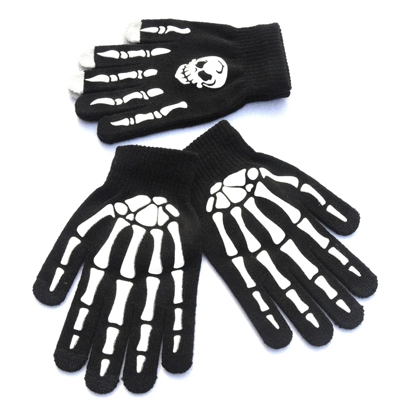 Halloween Supplies Luminous Gloves for Winter Hand Warmer Non Slip Horror Hand Bone Skull Grimace Mitten Unisex Keep Warm Gloves