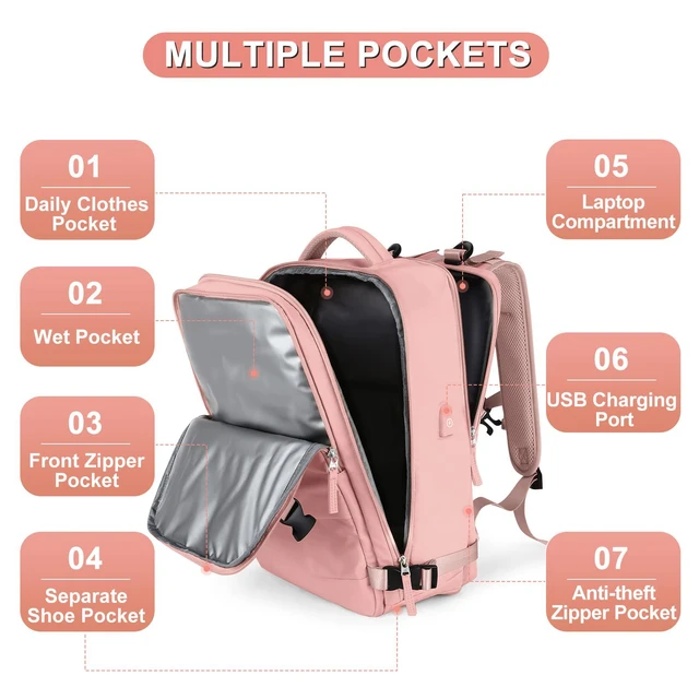 Mochila de viaje de gran capacidad para mujer, Maleta de partición para  ordenador portátil, impermeable, húmedo