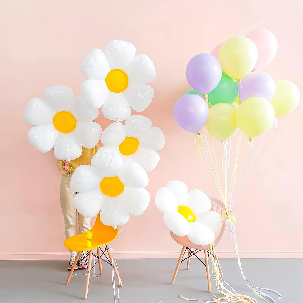 

2pcs White Daisy Flower Foil Balloon Plumeria Helium Ball Wedding Kids Birthday Party Decorations Baby Shower INS Photo Props