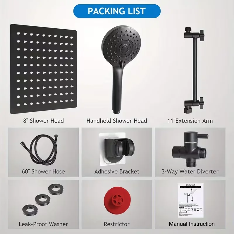 Shower Head, 8/10 Inch High Pressure Rainfall Shower Head/Handheld Shower Combo With 11 Inch Extension Arm