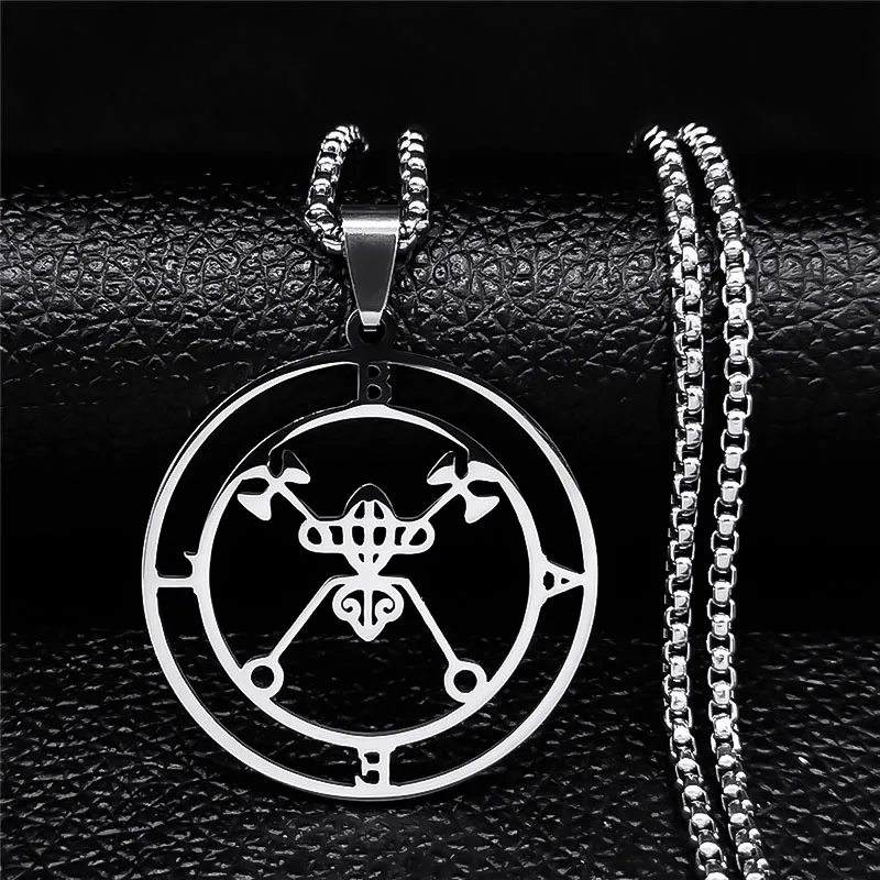 Sleek Lucifer Sigil Stainless Steel Satanic Necklace with Baphomet Charm