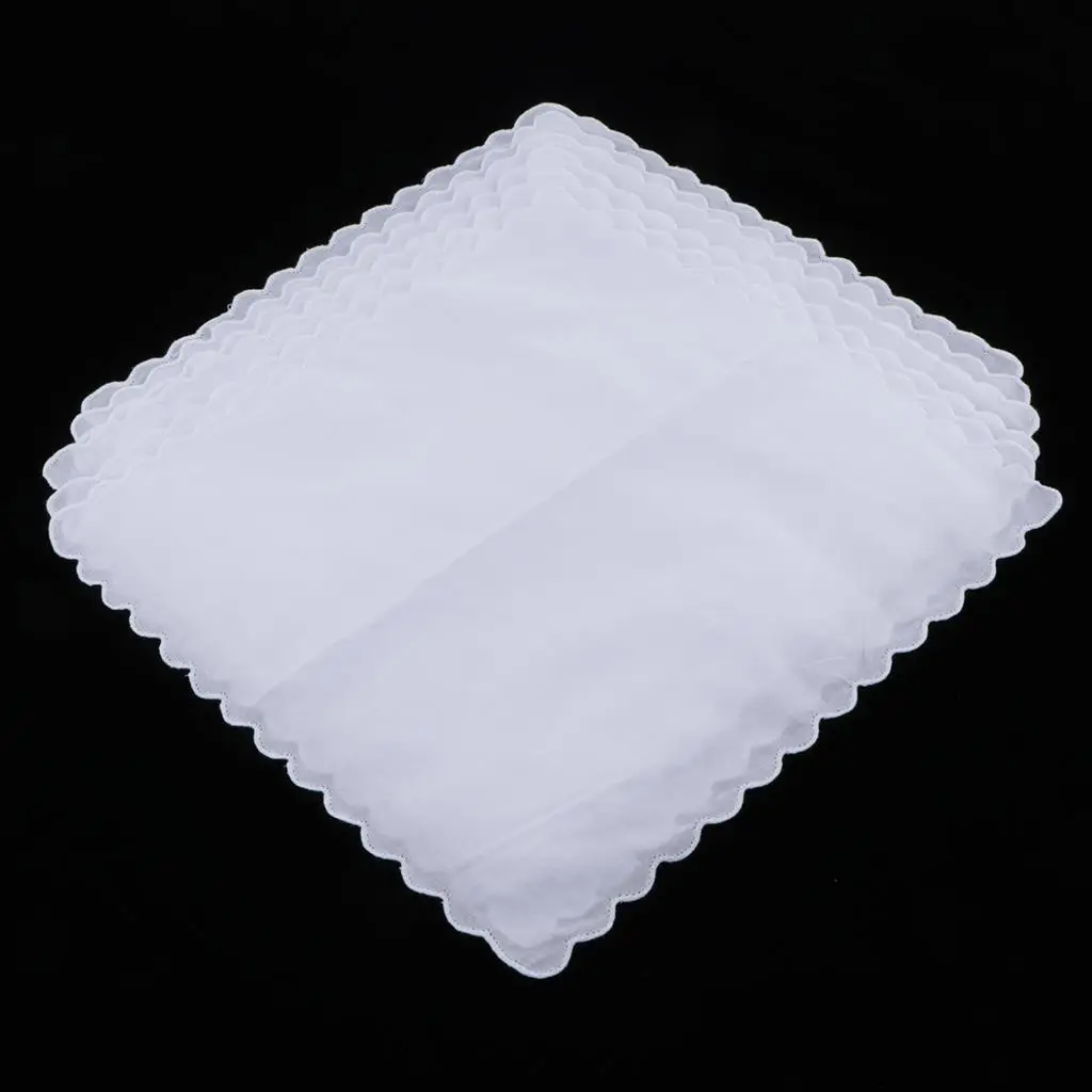 Cotton Solid White Handkerchief Hankies Square DIY Wave Edge Handmade Graffiti Lace Hankerchiefs for Wedding 6pcs pocket square mini handkerchief