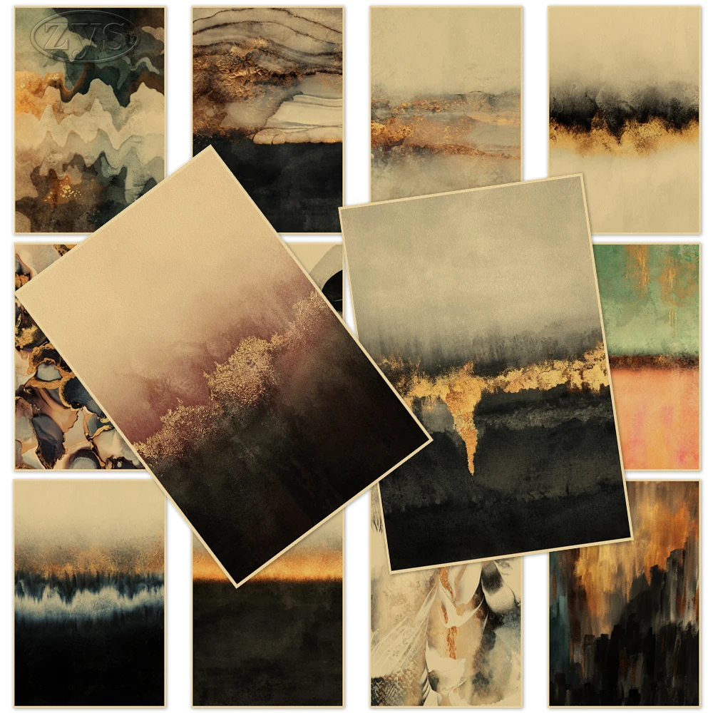 

Abstract Poster Painting Minimalist Kraft Paper Landscape Wall Classic Artwork Prints Vintage Pictures Living Room Decoration