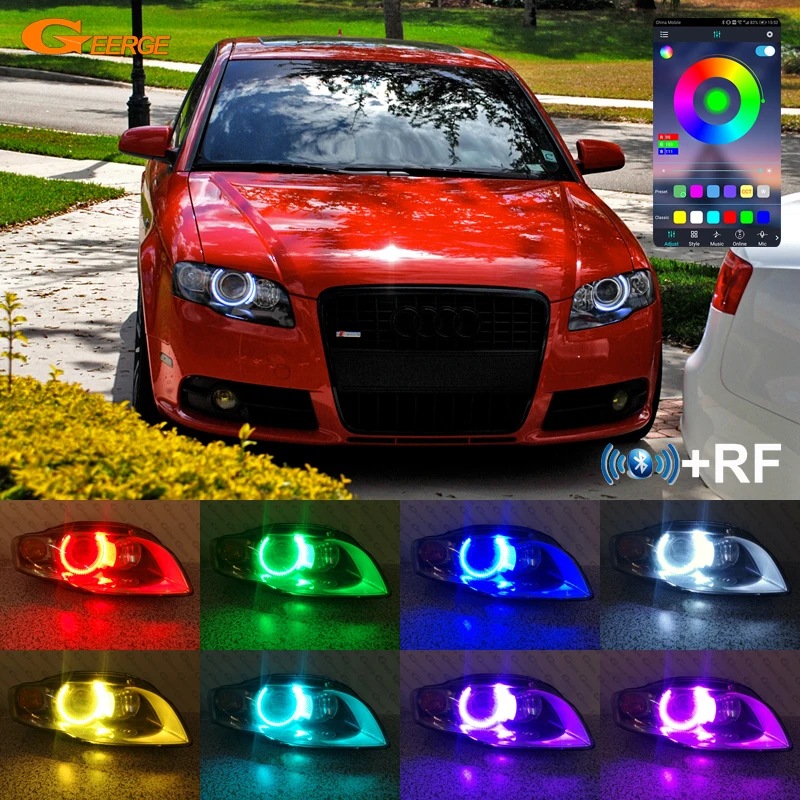 For Audi A3 8PA A4 S4 RS4 B7 RF Remote Bluetooth-Compatible APP Multi Color  Ultra Bright RGB LED Angel Eyes Kit Halo Rings Light