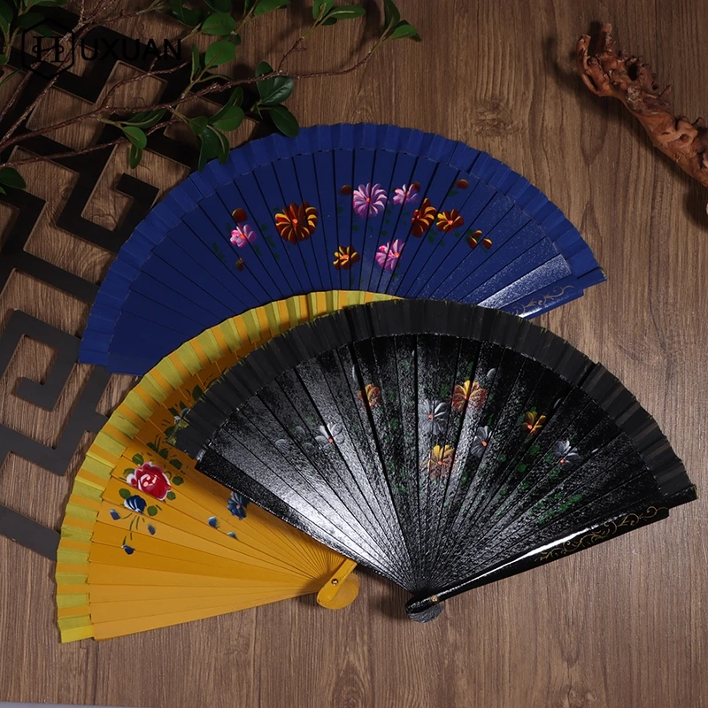 1PC Chinese Style Folding Fan Hollow Double-sided Craft Gift Dancing Printing Wood Spanish Hand Fan Party Supplies folding fan,hand fan,wooden hand fan