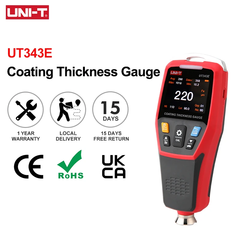 UNI-T Coating Thickness Gauge UT343E 0-2000µm Car Film Paint Thickness Tester TFT Screen Display With Bluetooth