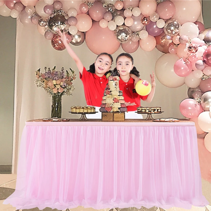4FT/6FT/8FT Table Skirts Tulle Birthday Wedding Party Home Decor