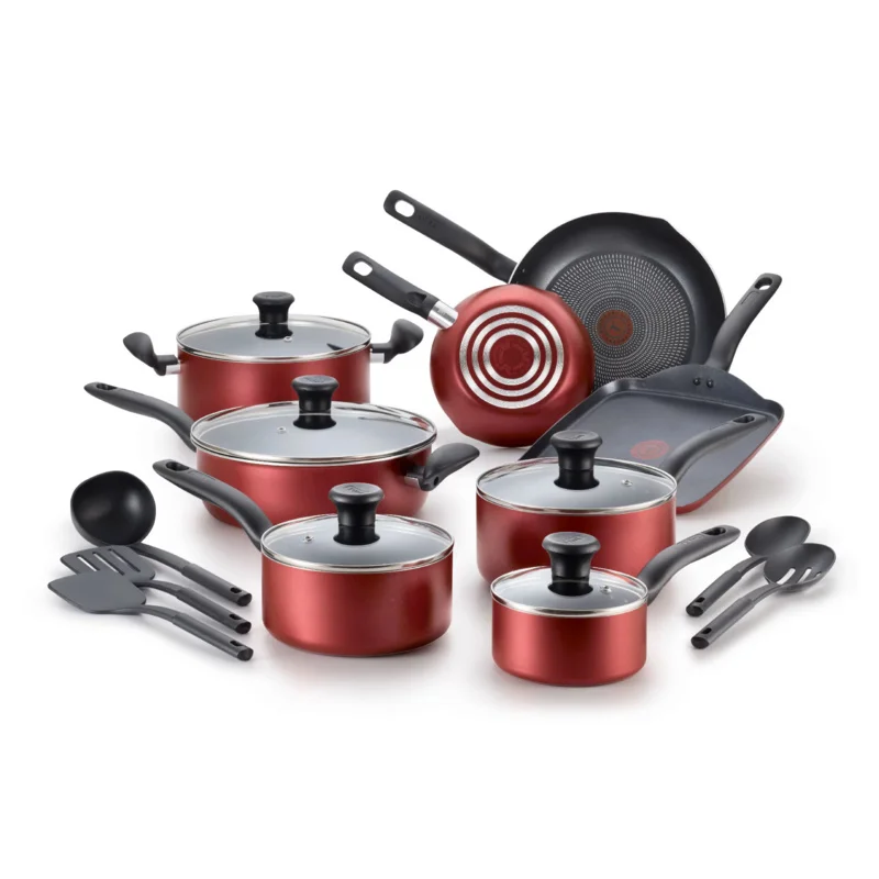 

T-Fal Initiatives Nonstick Cookware 18 Piece Set Red