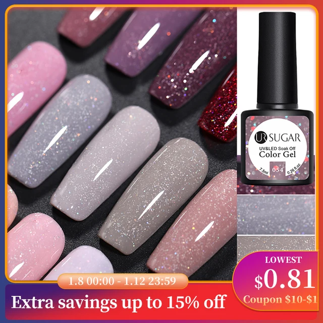 UR SUGAR 글리터 UV 젤 네일 폴리쉬, 글리터 스팽글, 소크 오프, 다채로운 네일 폴리쉬, DIY 네일 아트 폴리쉬, 7.5ml