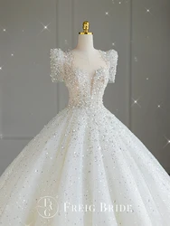 Sequins Wedding Dresses Shining Beads V-neck Luxury Lace-up Princess Ball Trailing Bride Gown Custom Robe De Mariee 2024 New