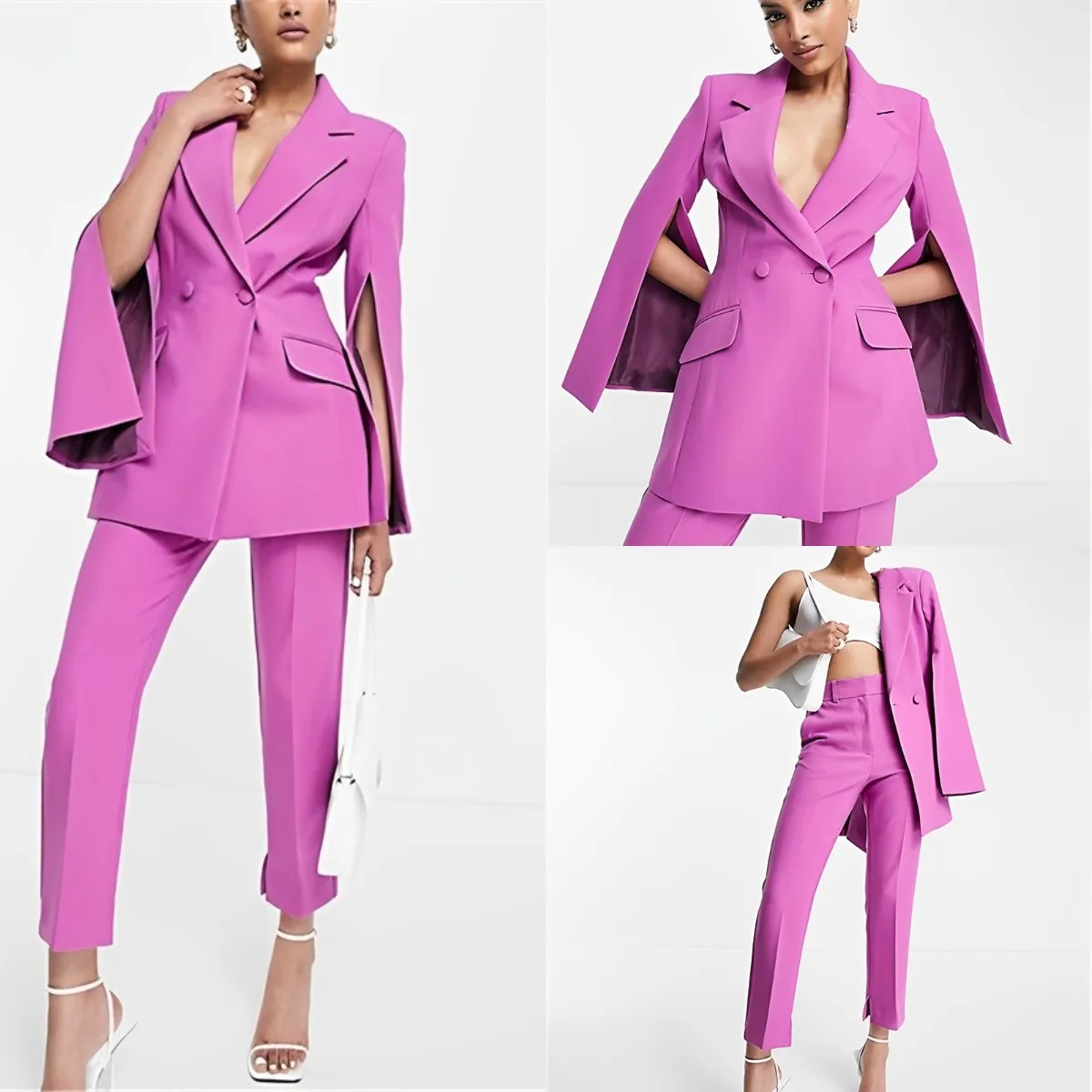 

Women Suits Set Elegant For Wedding Formal Prom Dress Split Sleeves Party Blazer+Pants Wedding Tuxedos Jacket Custom Made