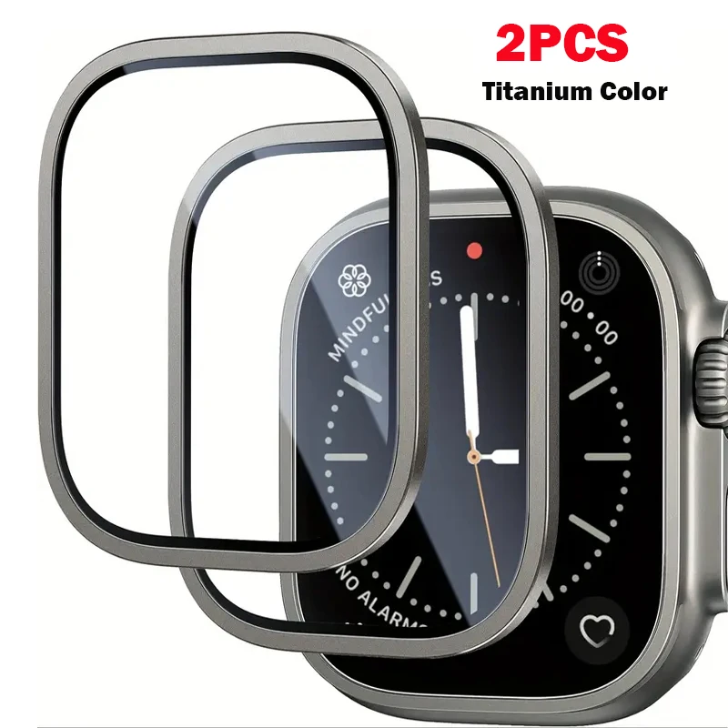 애플워치 울트라 49mm용 HD 메탈 강화유리 2개, 스크린 보호필름, 흠집 방지 범퍼, 풀 필름 (아이워치 울트라 49mm 호환)