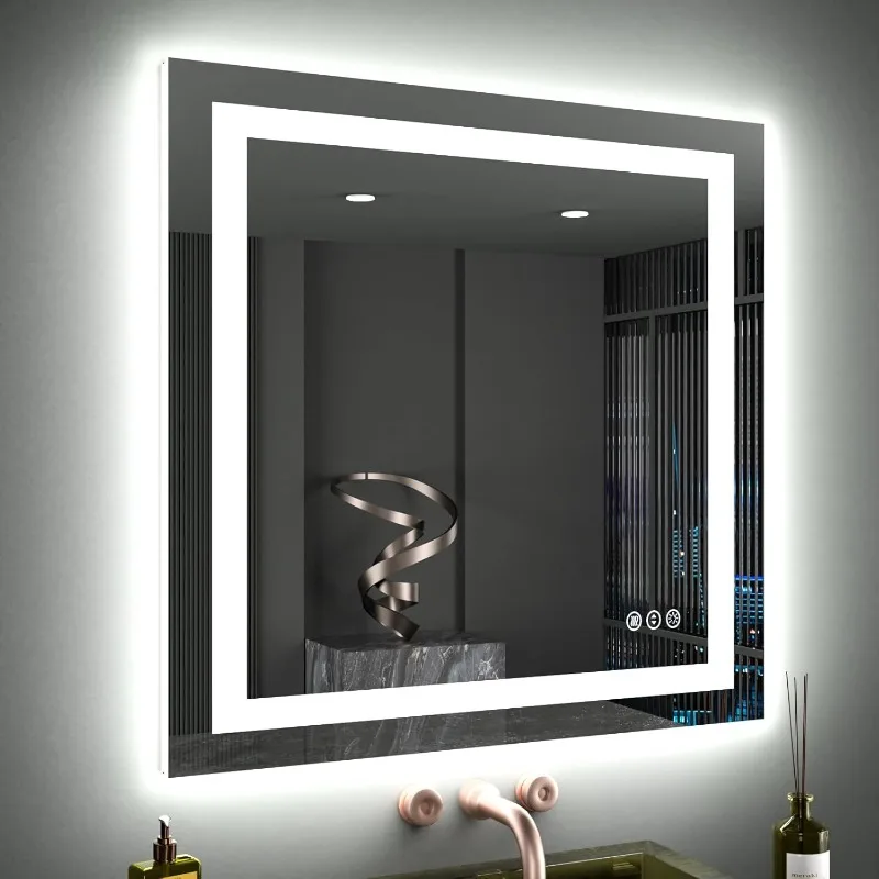 40"X38" LED Bathroom Mirror with Lights Anti-Fog, Dimmable Backlit + Front Lit Lighted Bathroom Vanity Mirror for Wall
