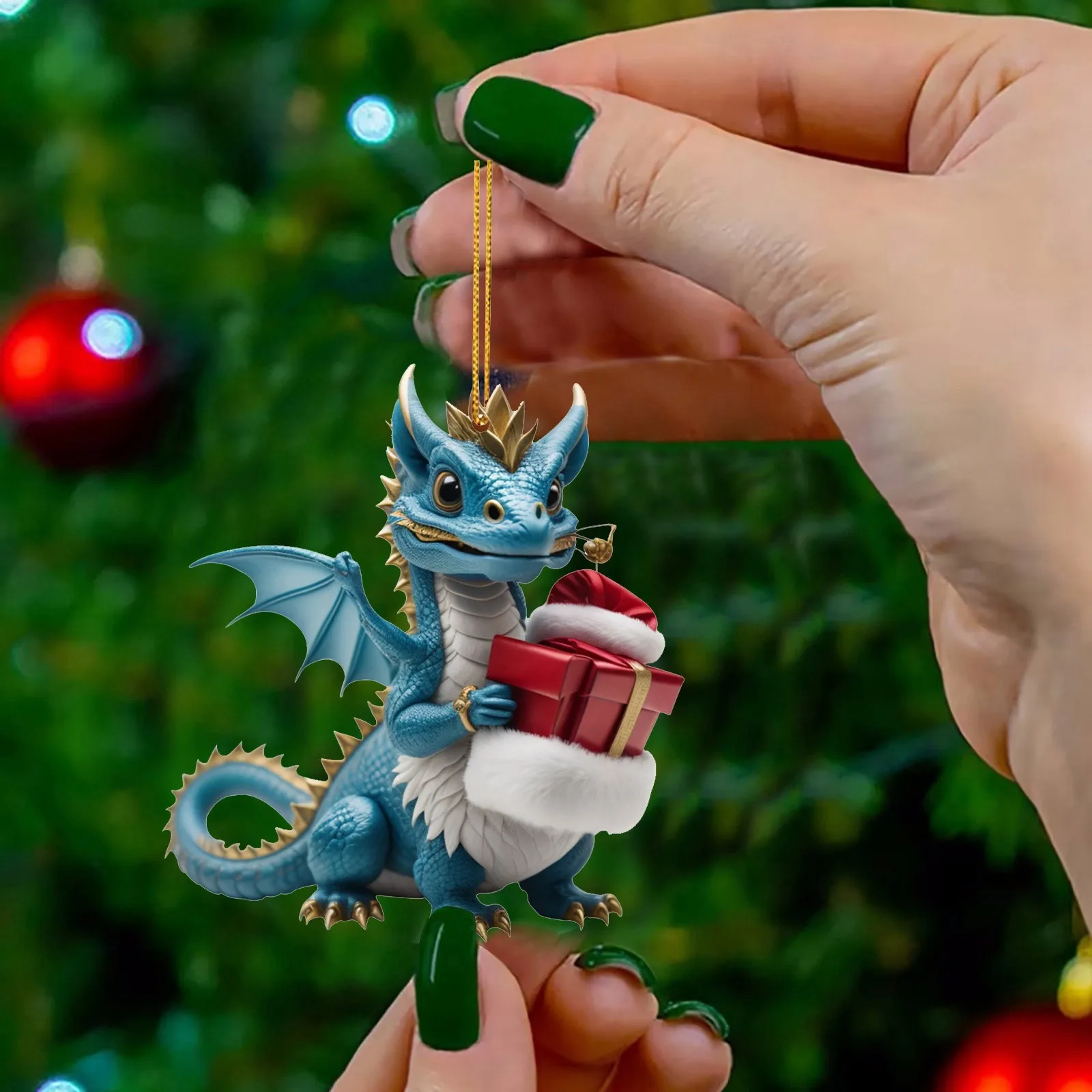 

2D акриловая двусторонняя печать, Рождественская елка с драконом, подвесные украшения, креативное Рождественское украшение