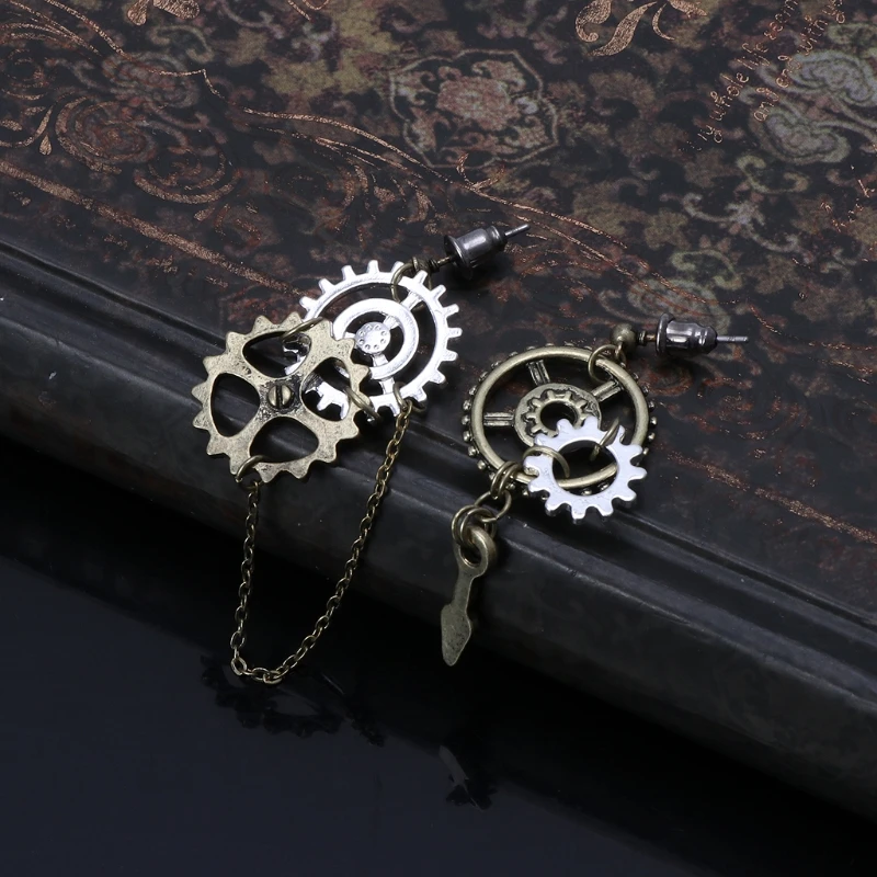 Women Steampunk Antique Gear Pendant Dangle Long Hook Earring 1 Pair dangle earrings pendant earrings long earrings