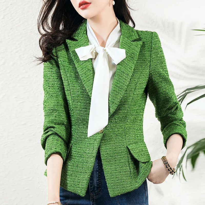 

Autumn Solid Color Small Blazer Women Jackets Slim Fit Outerwear Notched Collar Single Button Top Chic and Elegant Woman Jacket