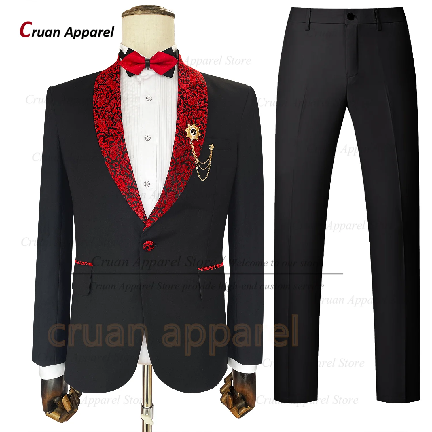 Formal Men Suit Sets Wedding Groomsman Fashion Jacquard Shawl Lapel Jacket Evening Party Tailor-made Slim Fit Blazer Pants 2 Pcs