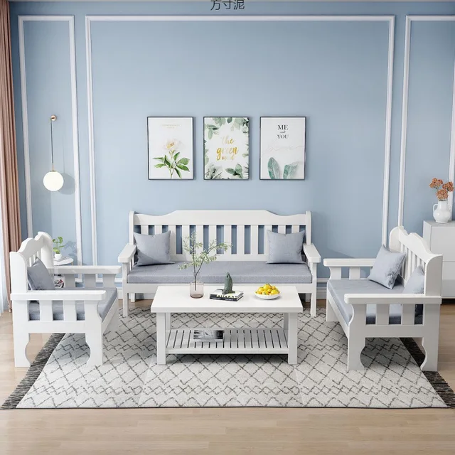 Solid wood bench combination sofa small apartment simple leisure living room retro balcony new Chinese style office wooden sofa 2