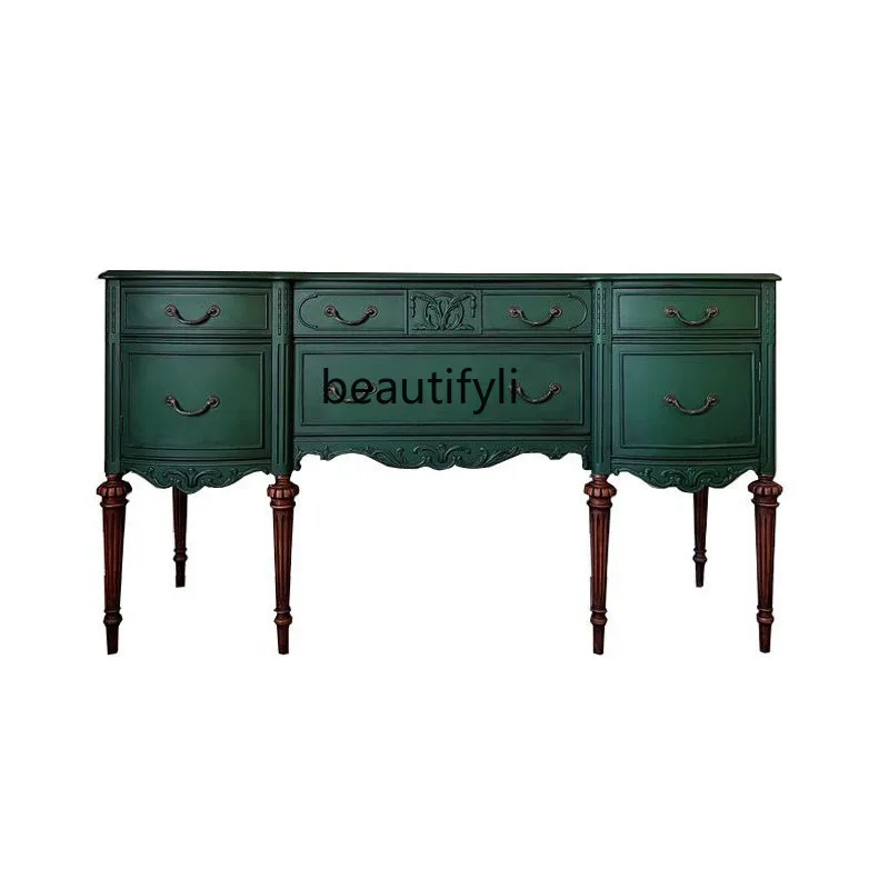 Retro Solid Wood Entrance Cabinet American Hallway Hallway Shelf Living Room Locker Carved Sideboard Cabinet