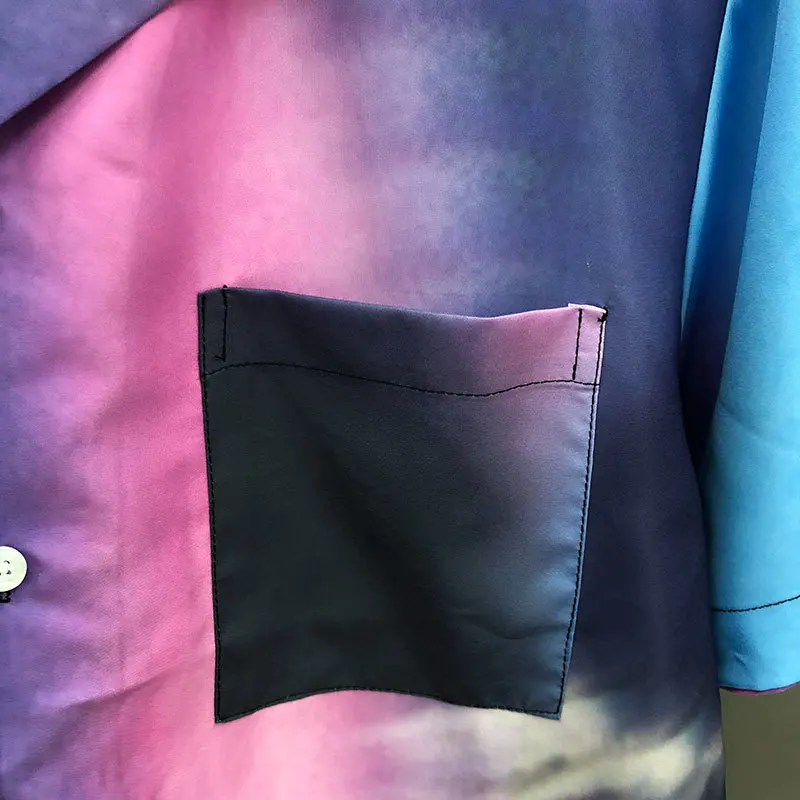 Color Gradient Pattern Shirt Short Sleeve Casual Men Shirt Streetwear Breathable Camisa Fashion Masculina Summer
