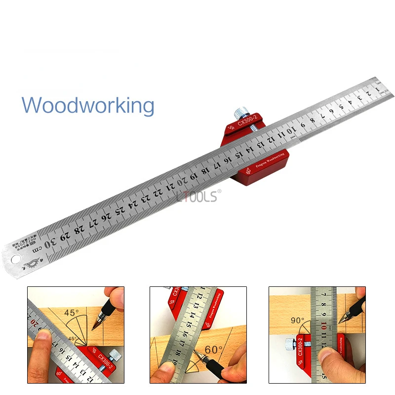 300mm Woodworking Marking Ruler Scriber Straightedge 45°60°90° Angle Gauge Woodworking Measuring and Marking Auxiliary Tools