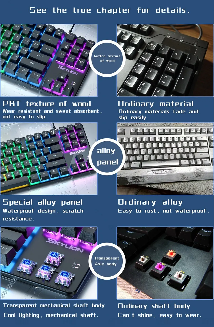 SKYLION H87 Wired Mechanical Keyboard 10 Kinds of Colorful Lighting Gaming and Office For Microsoft Windows and Apple IOS System