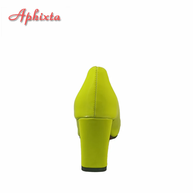 Aphixta New Orange Luxury Pearl Buckle Women's Pumps 7cm Square Heel PU Leather Officile Pointed Toe Shoes Super Big Size 49 50