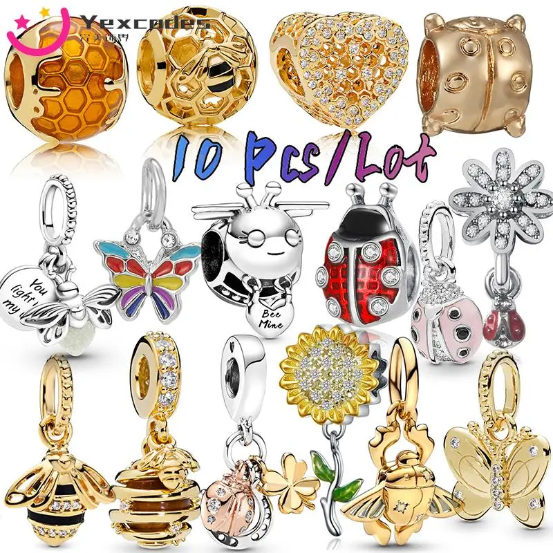 

10pcs/Lot diy Beaded accessory with rhinestone bee. Butterfly. Beetle beautiful Charms Make bracelet necklace For Women