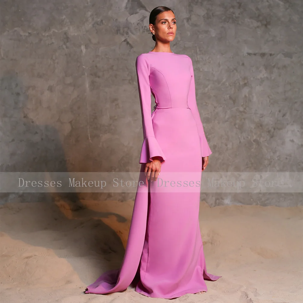 Elegant Evening Dress Long Sleeves Colomn Lavender  Gowns for Women 2023 Open Back Crystal Wedding Guest Dresses